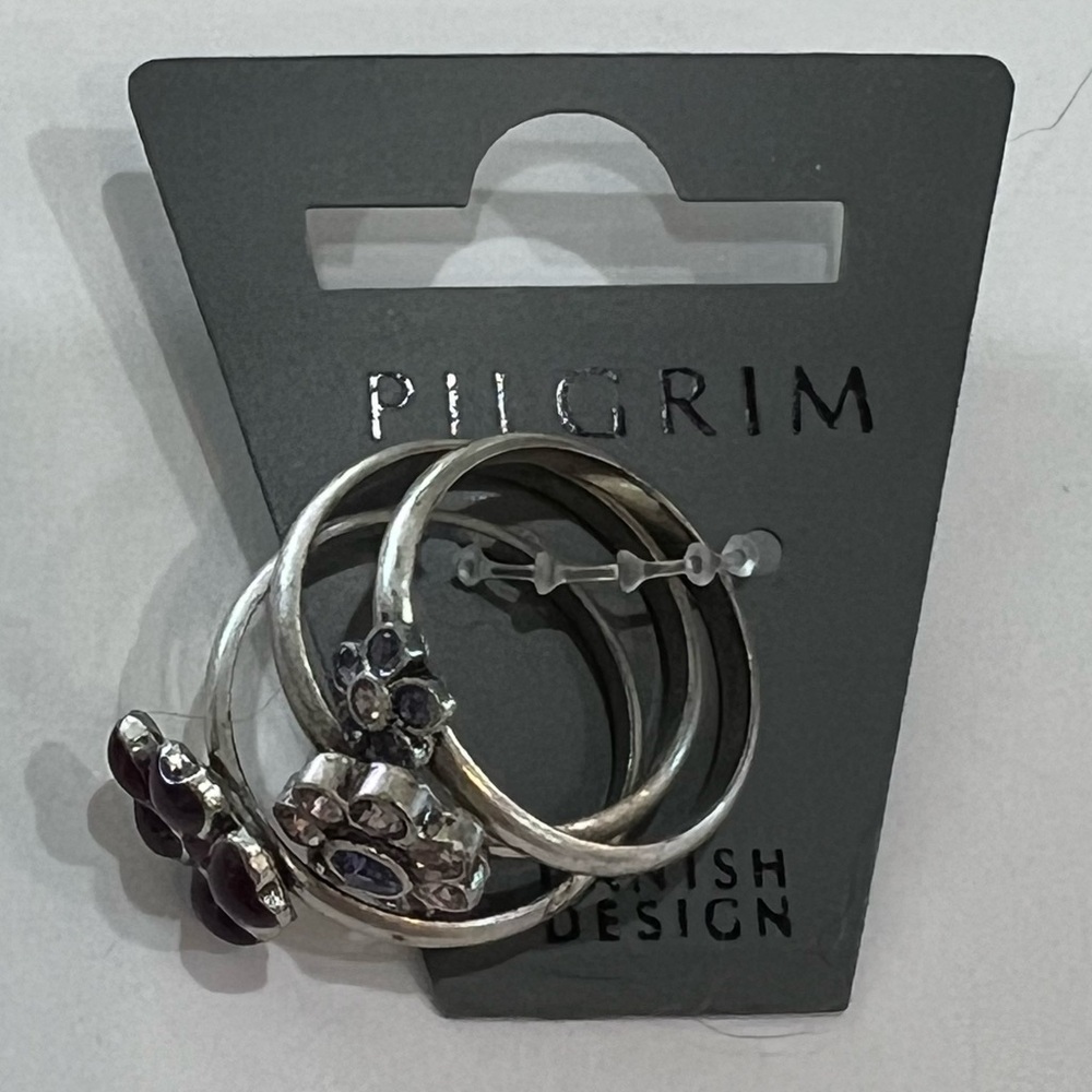 New Pilgrim Danish Design Stackable Rings Size 6 Floral Crystals Enamel NWT - Picture 2 of 15